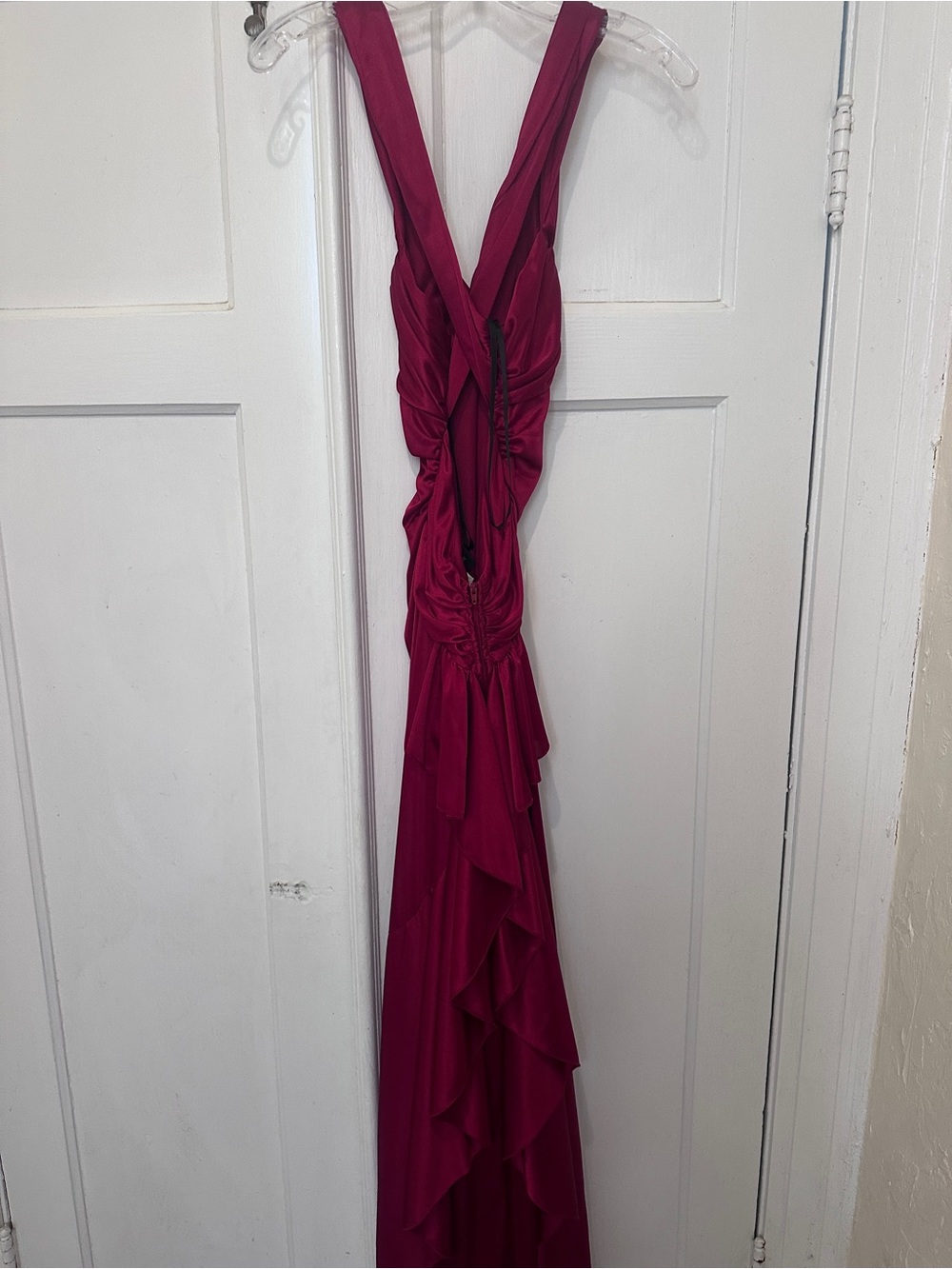 Red Halter Ruched Maxi Dress - Picture 5 of 6